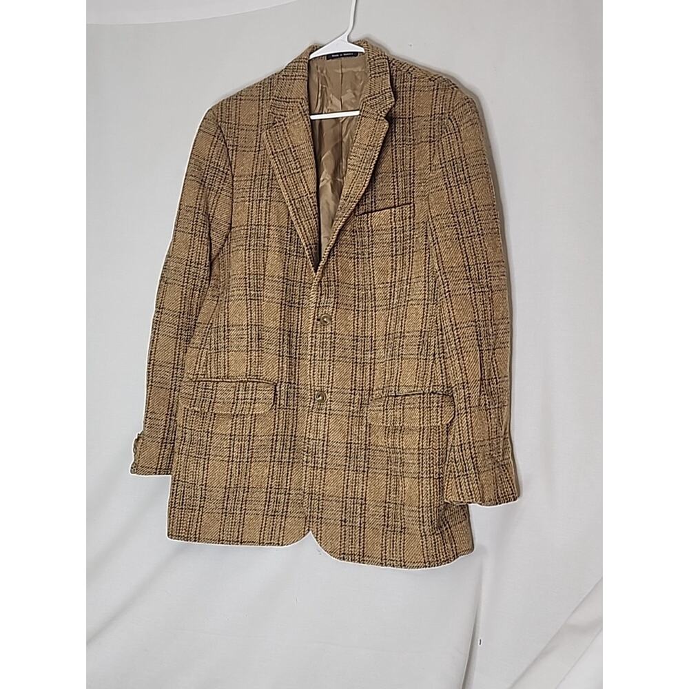 VINTAGE Harris Tweed Jacket Mens 41L Brown Wool Blazer Sport Coat Cotton
